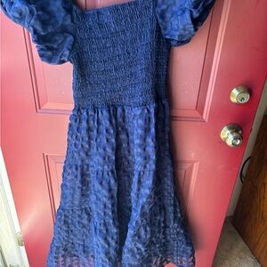 Elegant Blue Maxi Dress with Puff Sleeves